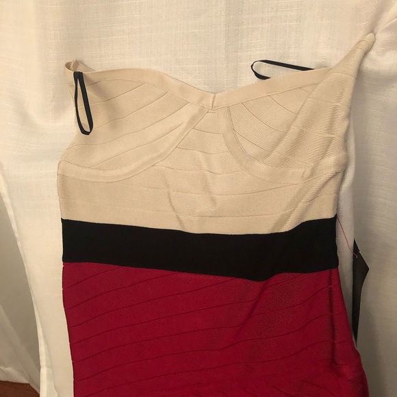 NWT Cream/fuschia Bandage BEBE Dress - Picture 6 of 8